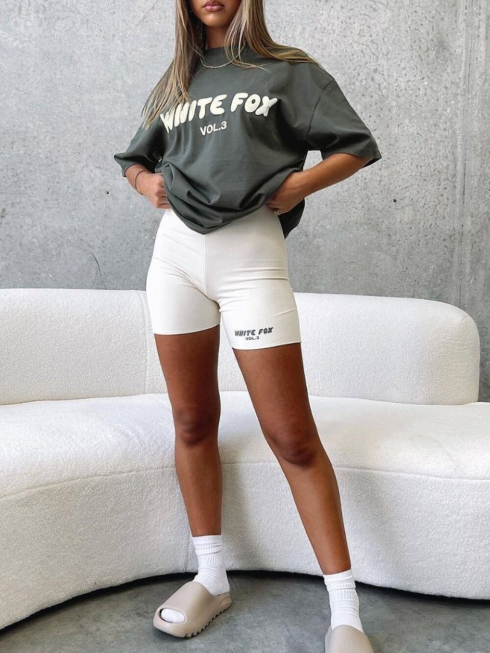 White Fox Offstage Ribbed Bike Shorts White Vol. 3 Size L